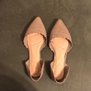 Beige Suede Scalloped Flats